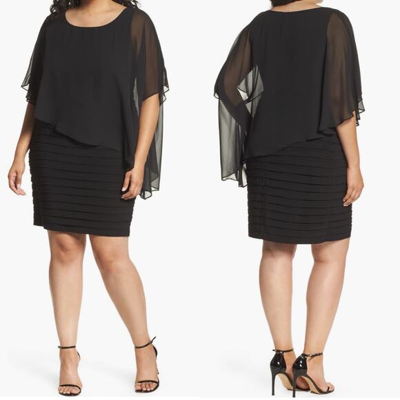 Adrianna Papell Chiffon Overlay Shutter Pleat Sheath Dress size 14 - Picture 1 of 8